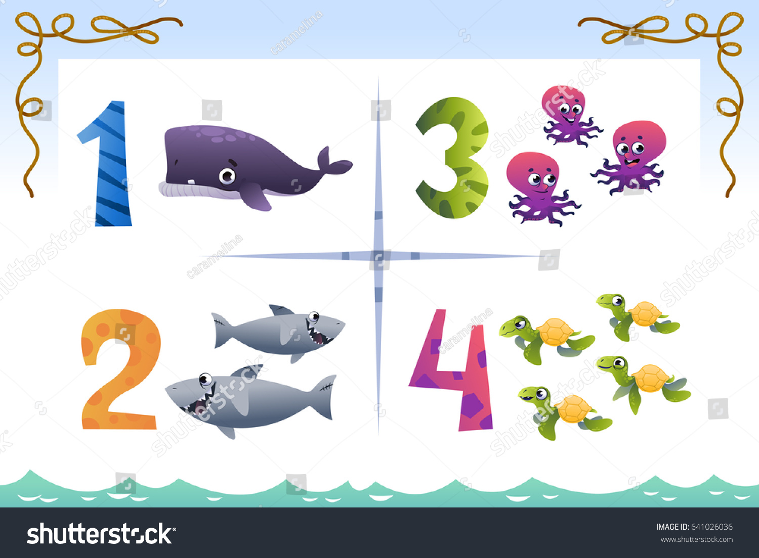 Collection Number Kids Sea Animals Vector Stock Vector (Royalty Free ...