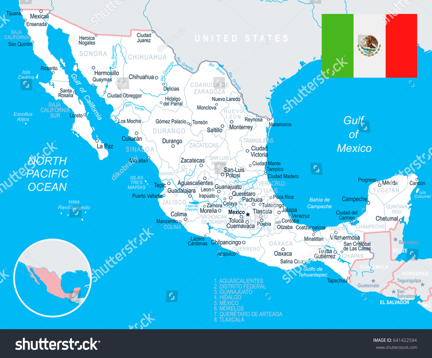 Mexico Map Flag Highly Detailed Vector Stock Vector (Royalty Free ...