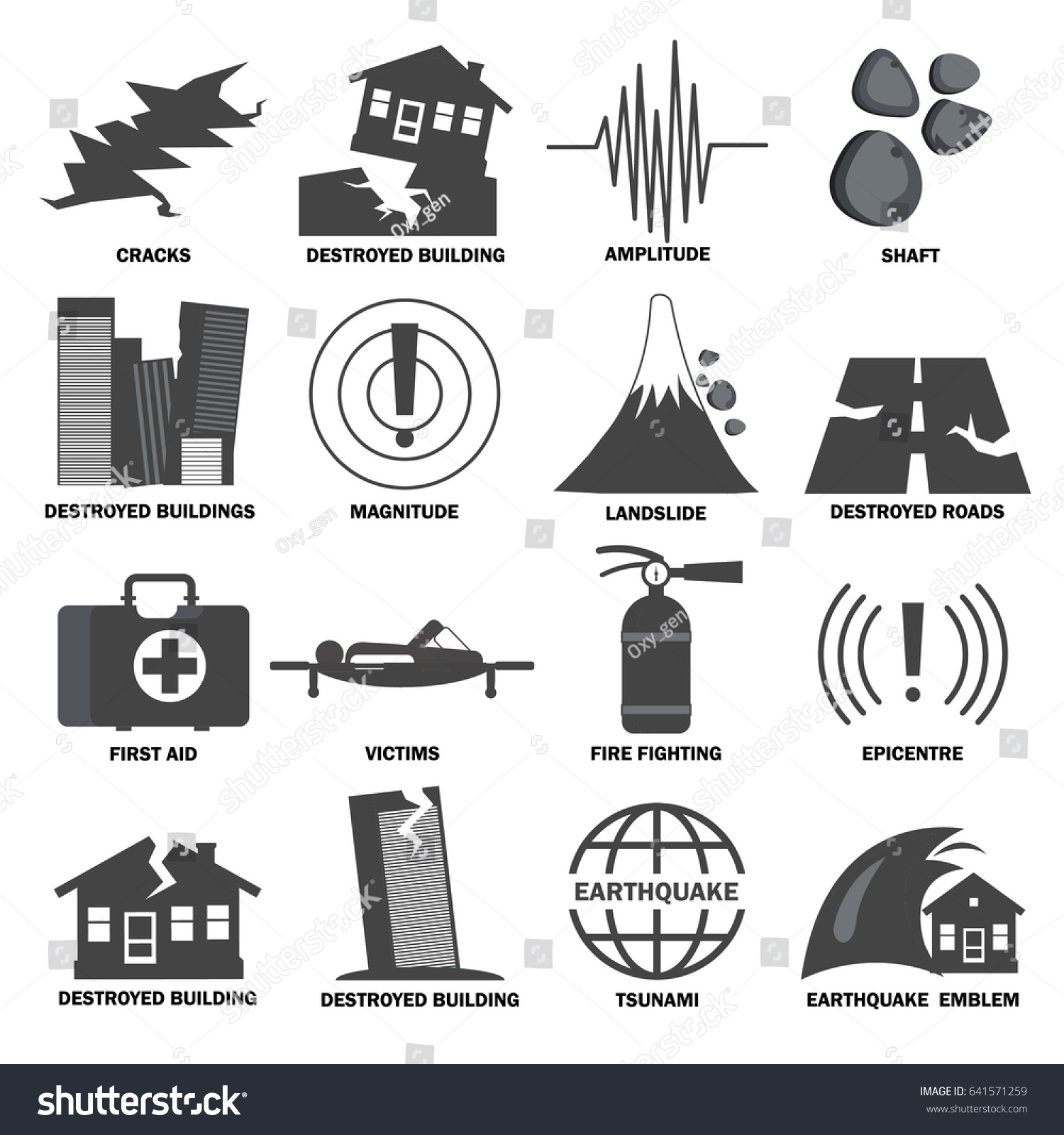 Earthquake Icons Set Monochrome Signs Symbols Stock Vector Royalty