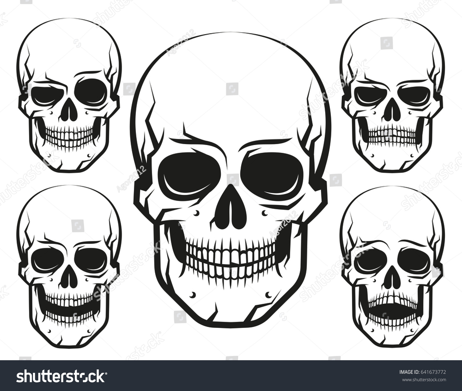 Set Black White Skulls Emotions Normal Stock Illustration 641673772 ...