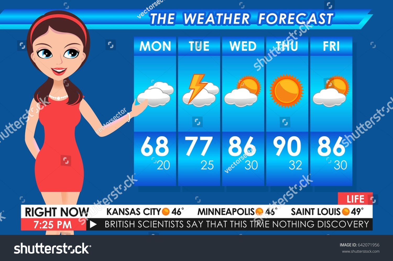 Tv Weather Forecast Female Red Dress Stock Vector (Royalty Free ...