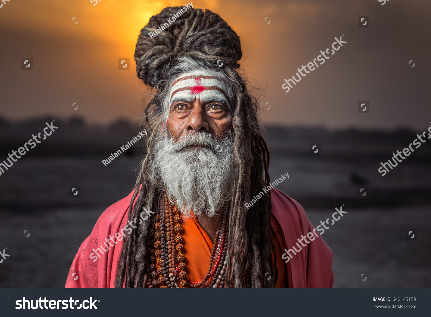 Portrait Sadhu Standing Sunrise Behind Him Stock Photo 642145159 ...