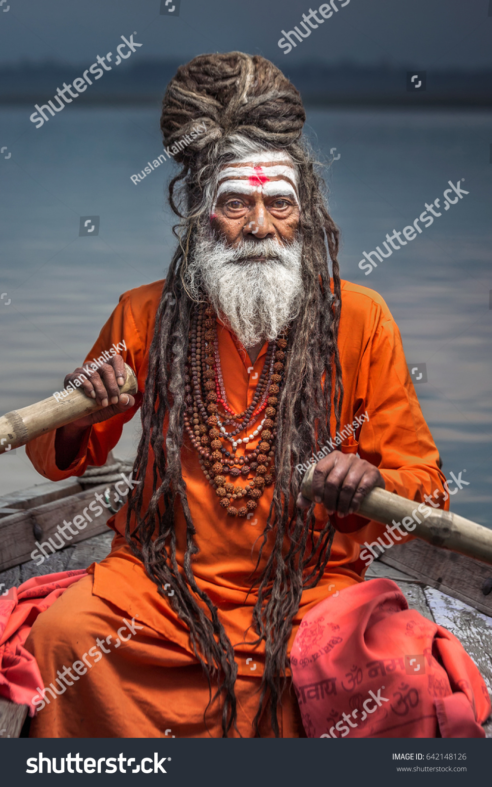 Portrait Sadhu Rowing Boat Varanasi India Stock Photo 642148126 ...