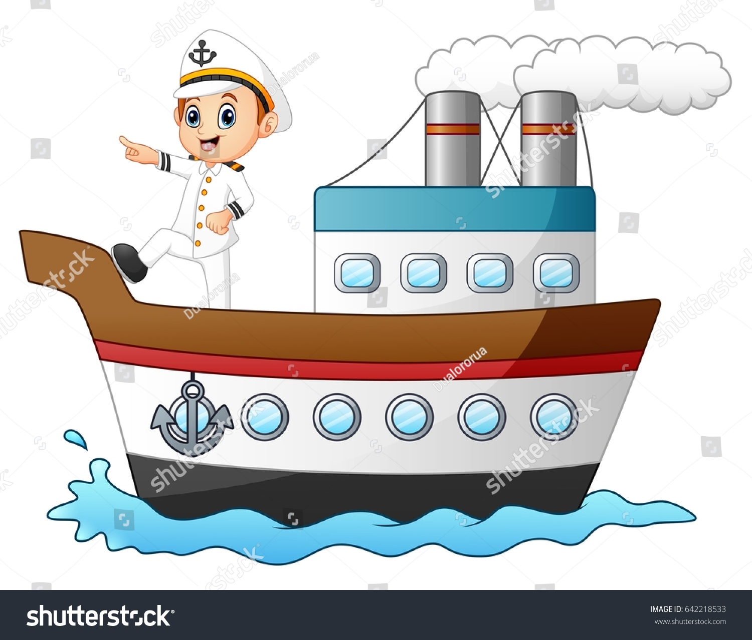 Cartoon Ship Captain Pointing On Ship Stock Illustration 642218533 ...