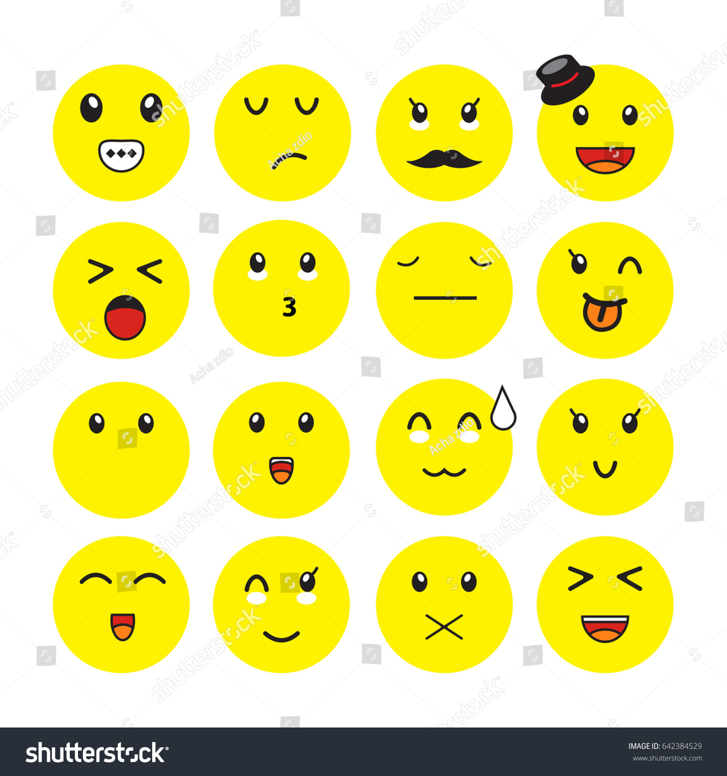 Set Emoticons Set Emoji Cute Character Stock Vector (Royalty Free ...