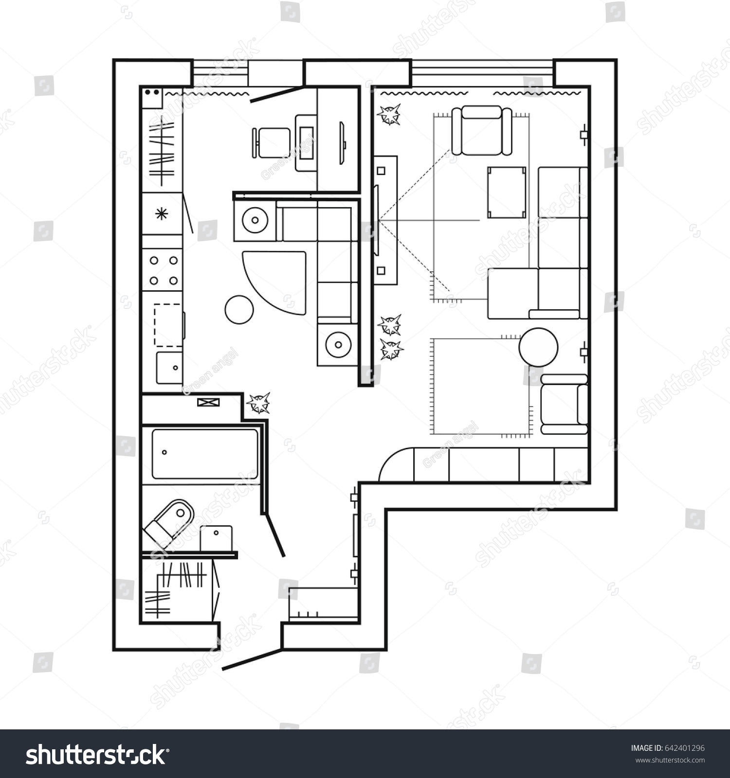 Architecture Plan Furniture House Floor Plan Stock Vector (Royalty Free ...