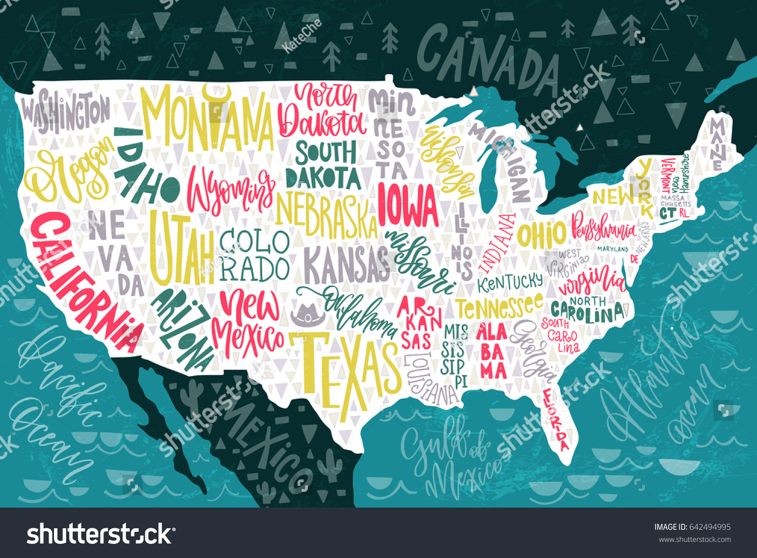 Usa Map States Pictorial Geographical Poster Stock Vector (Royalty Free ...