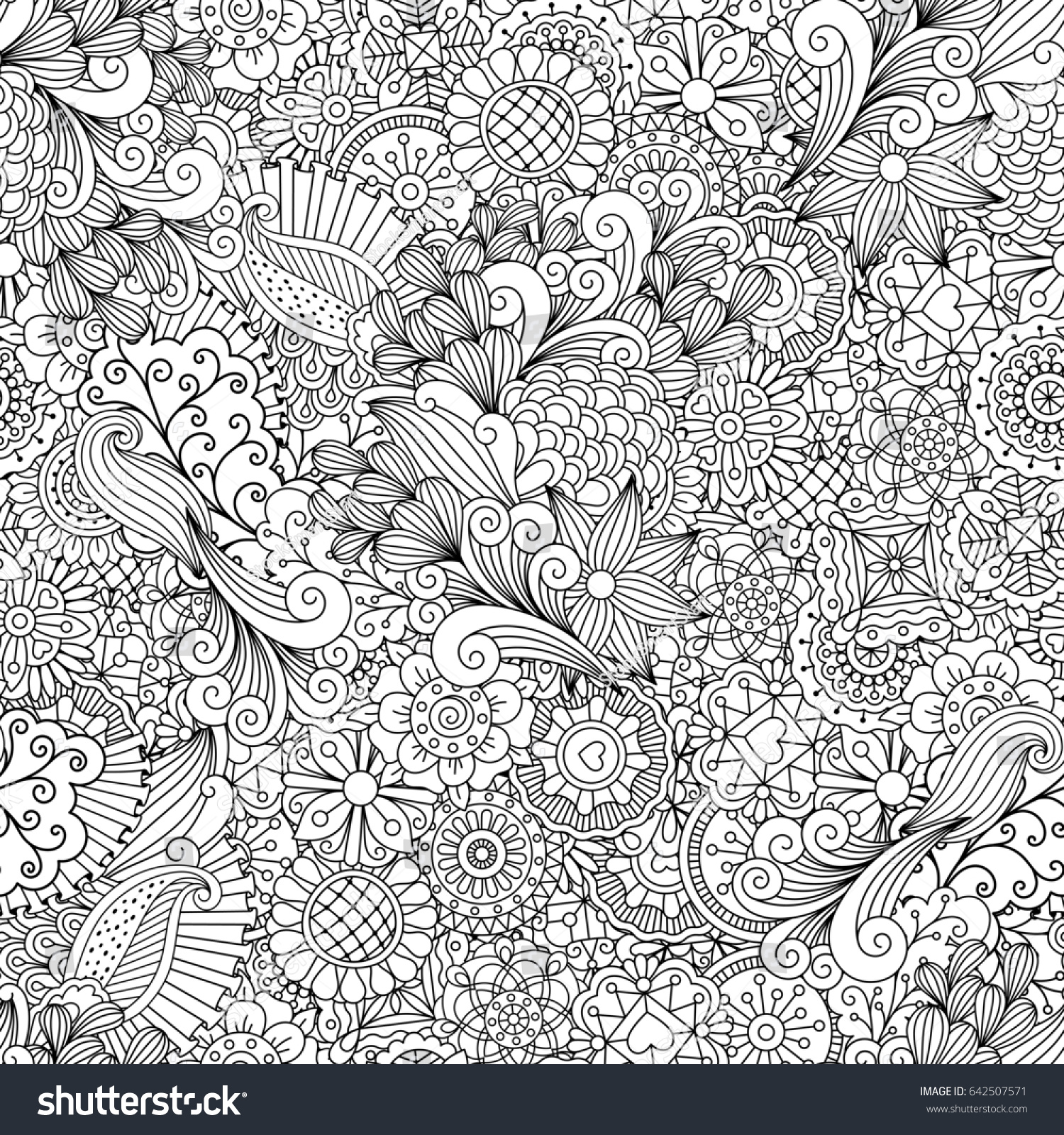 Full Frame Outline Elegant Pattern Shapes Stock Illustration 642507571 ...