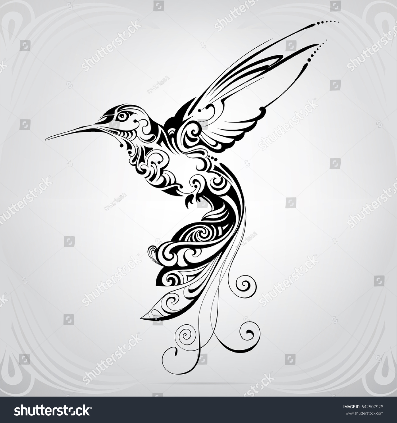 Hummingbird Vegetation Ornament Stock Vector (Royalty Free) 642507928 ...