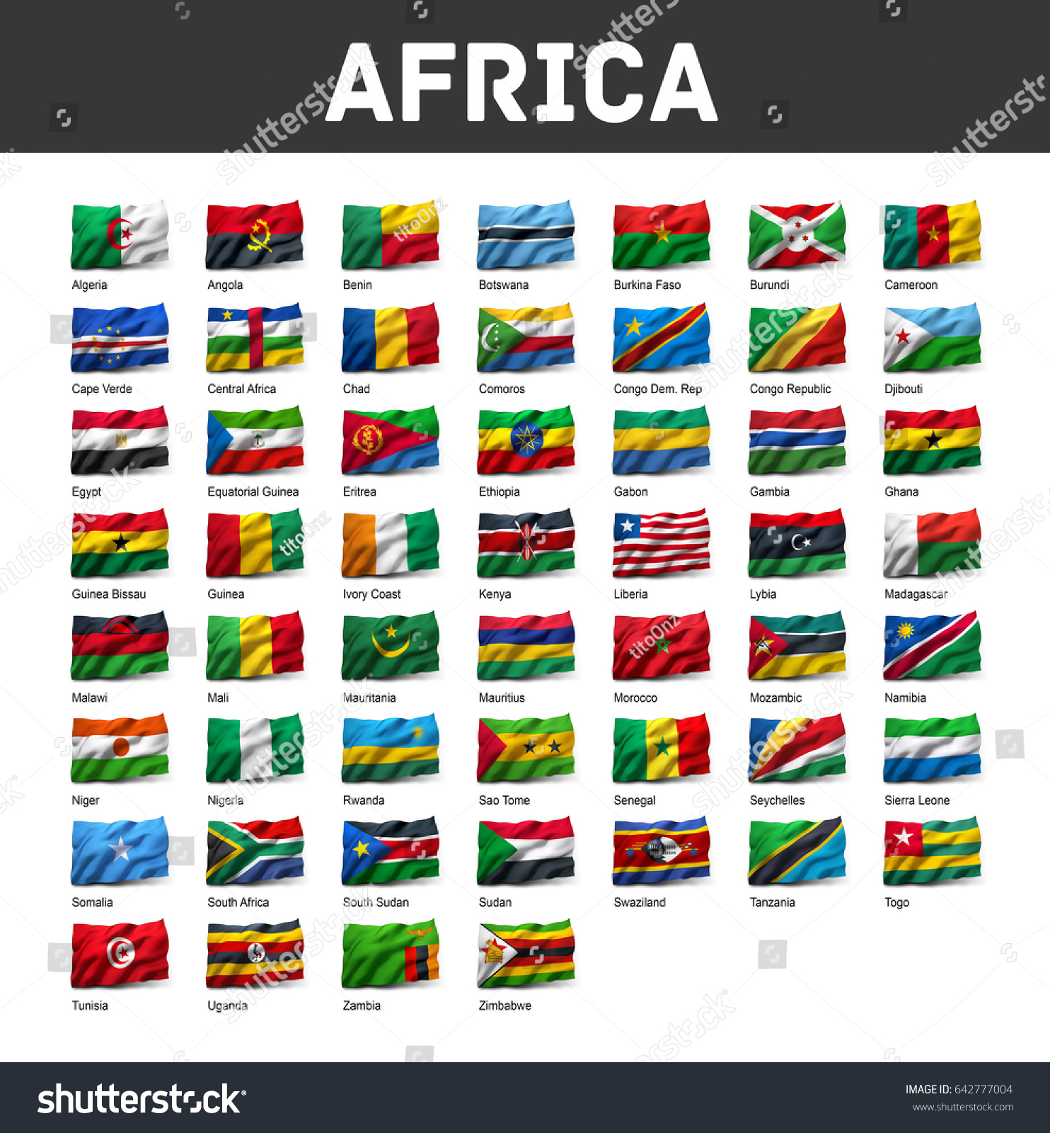 Flags Africa Waving Wind Isolated On Stock Illustration 642777004 ...