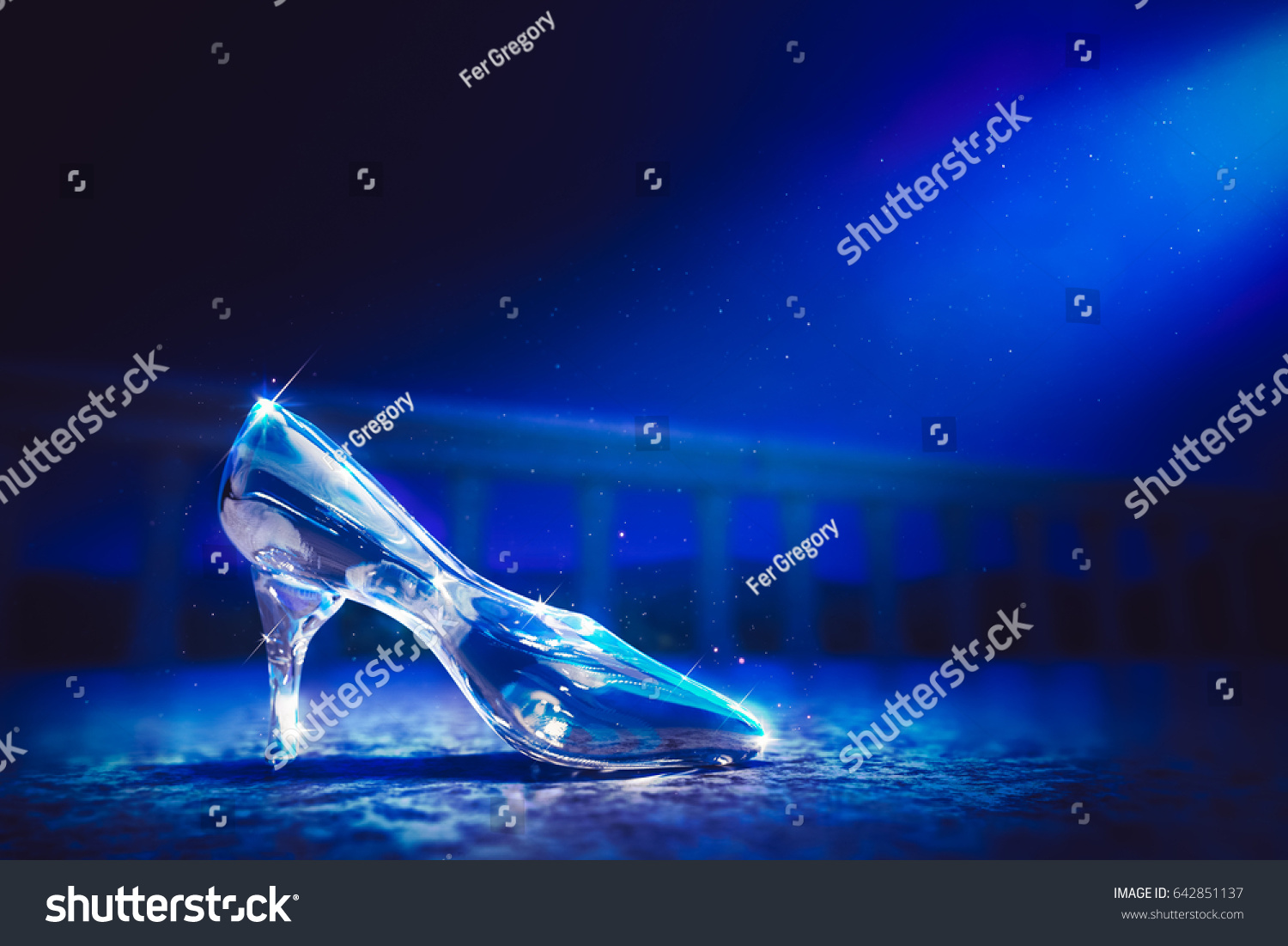 3d Render Glass Slipper On Castle Stock Illustration 642851137 ...