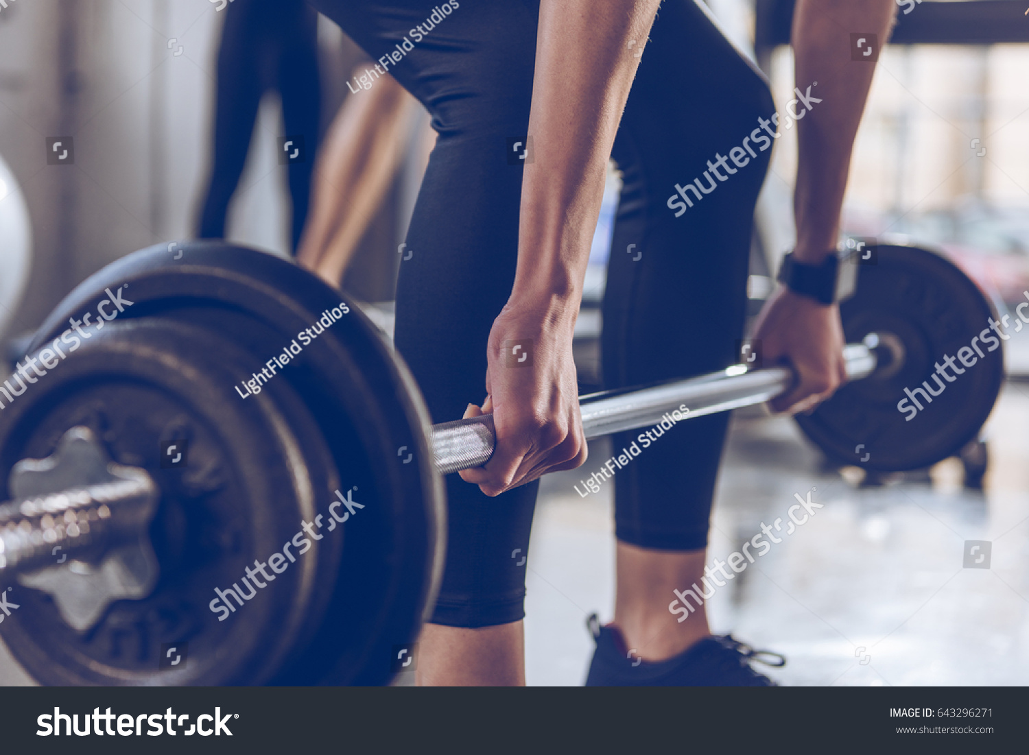 Closeup Partial View Sportswoman Lifting Barbell Stock Photo 643296271 