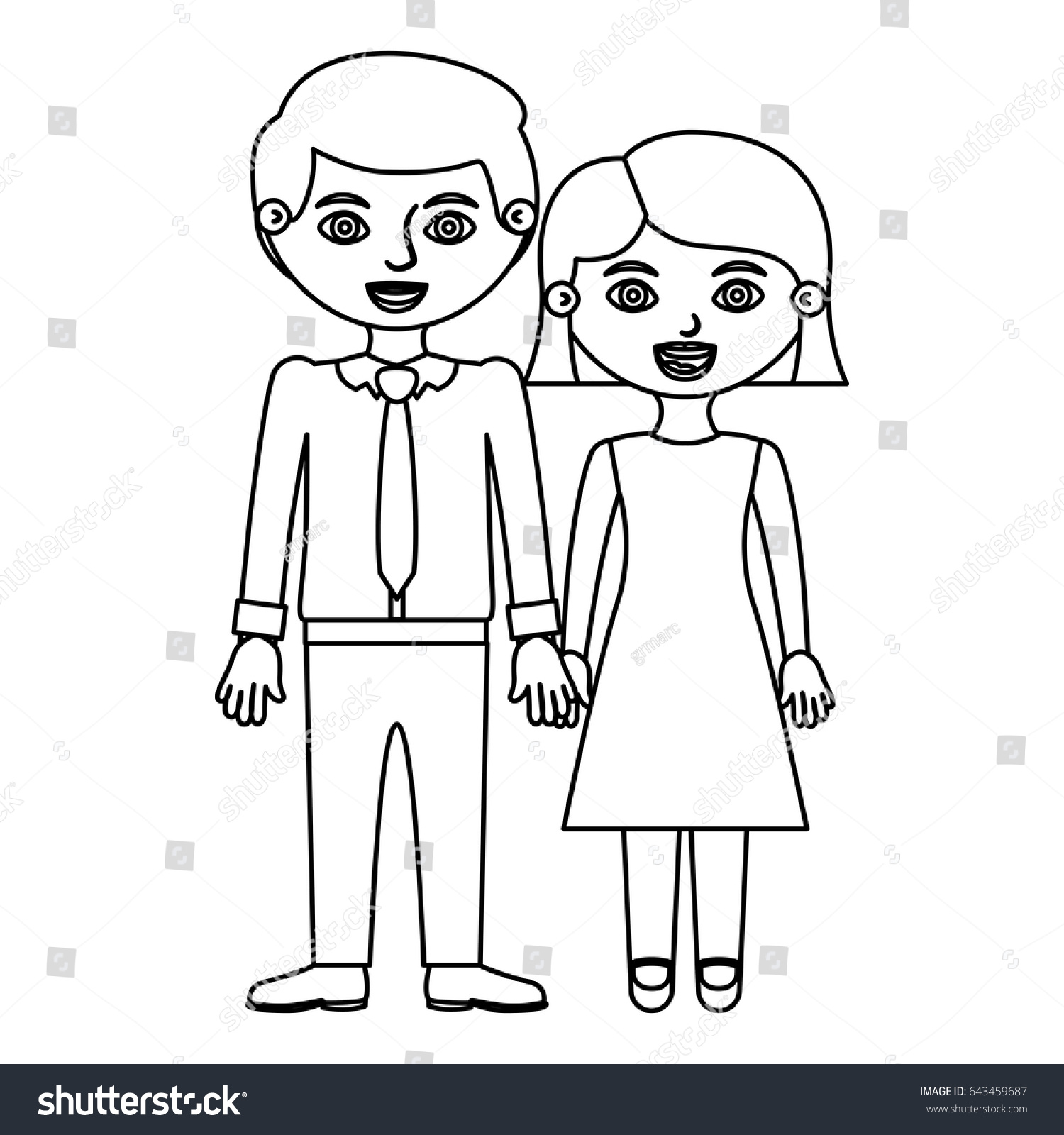 Black Contour Couple Woman Short Hair Stock Vector (Royalty Free ...