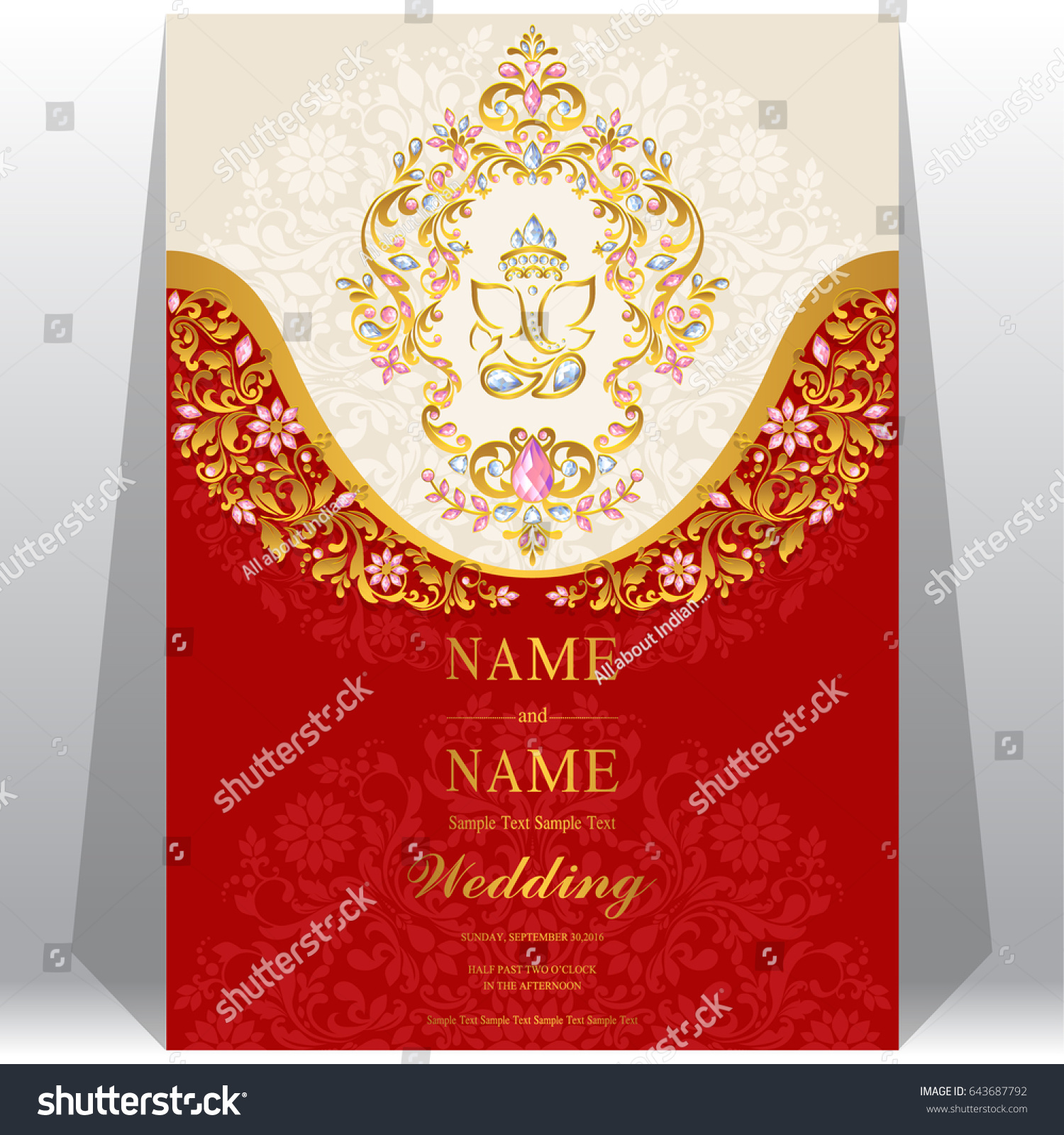 Invitation Card Template Gold Ganesha Patterned Stock Vector (Royalty ...