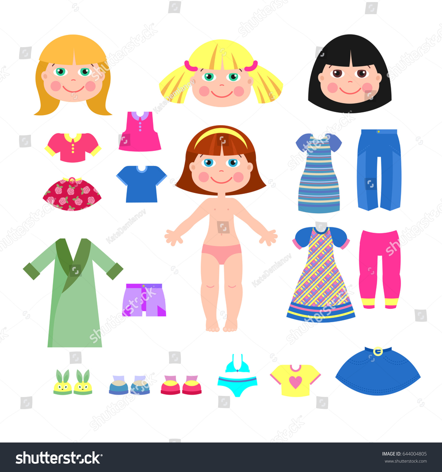 Set Clothes Paper Dolls Were Girls Stock Vector (Royalty Free ...