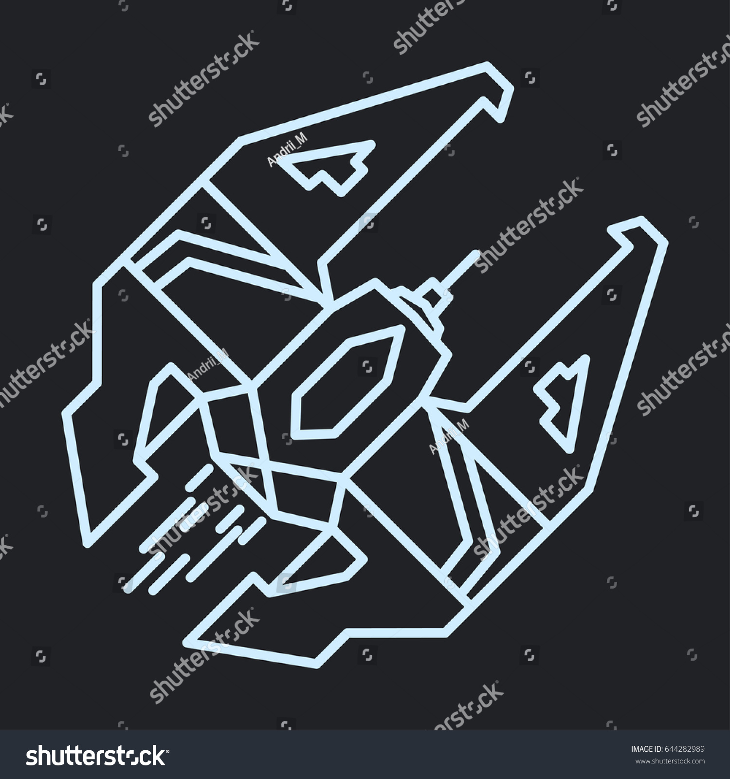 Spaceship Space Outline Linear Flying Rocket Stock Vector (Royalty Free ...