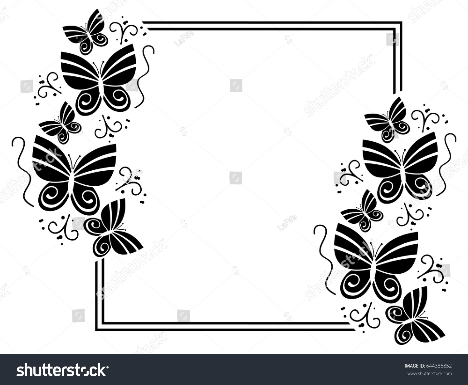 Black White Silhouette Frame Butterflies Vector Stock Vector (Royalty ...