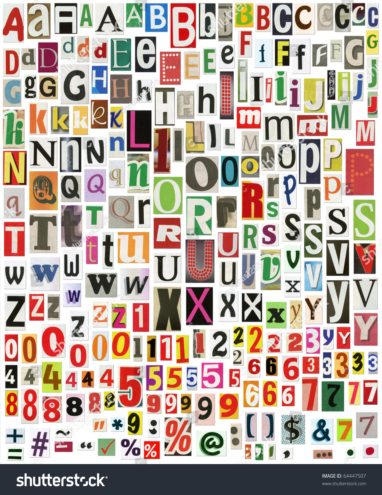 Newspaper Alphabet Numbers Symbols Isolated On Stock Photo 64447507 ...