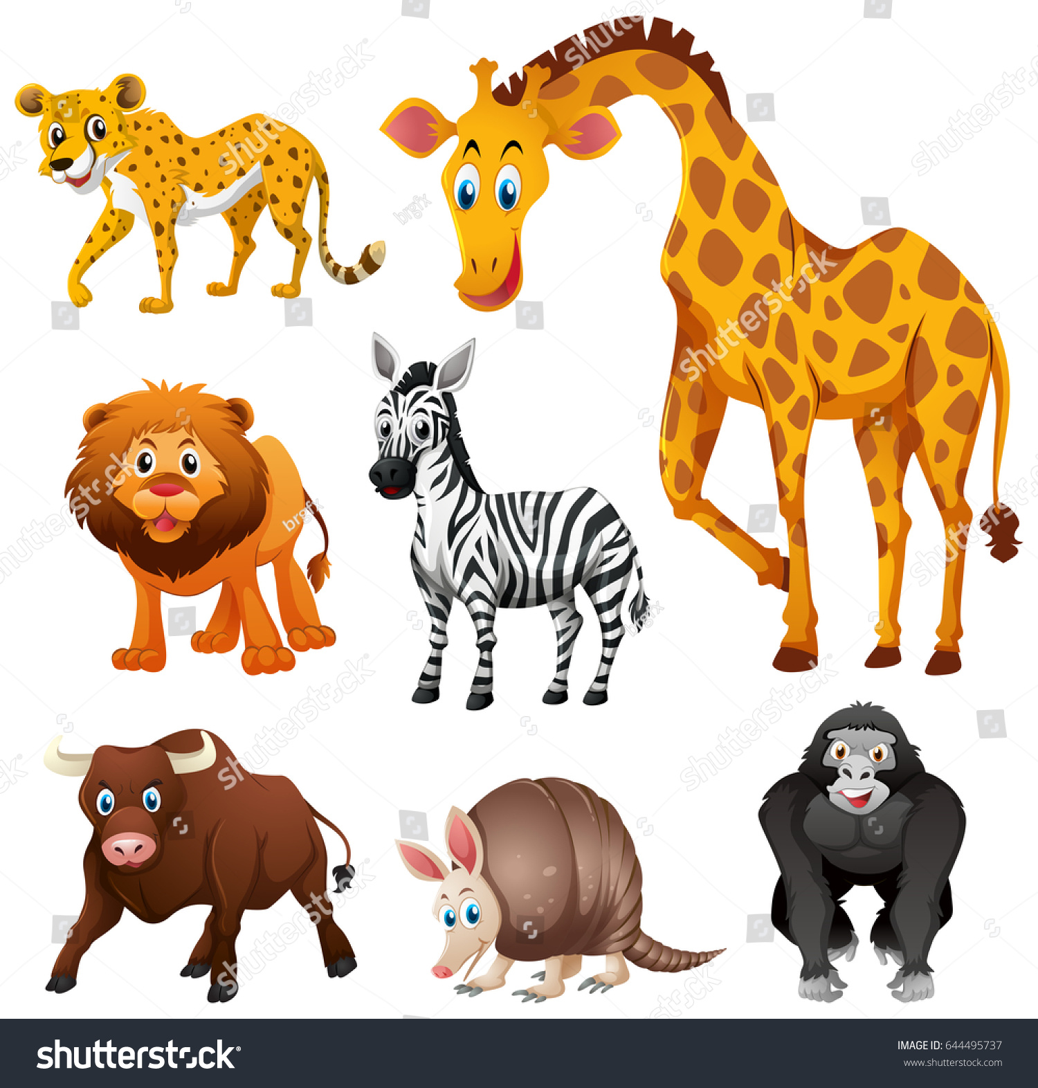 Different Types Jungle Animal Illustration Stock Vector (Royalty Free ...