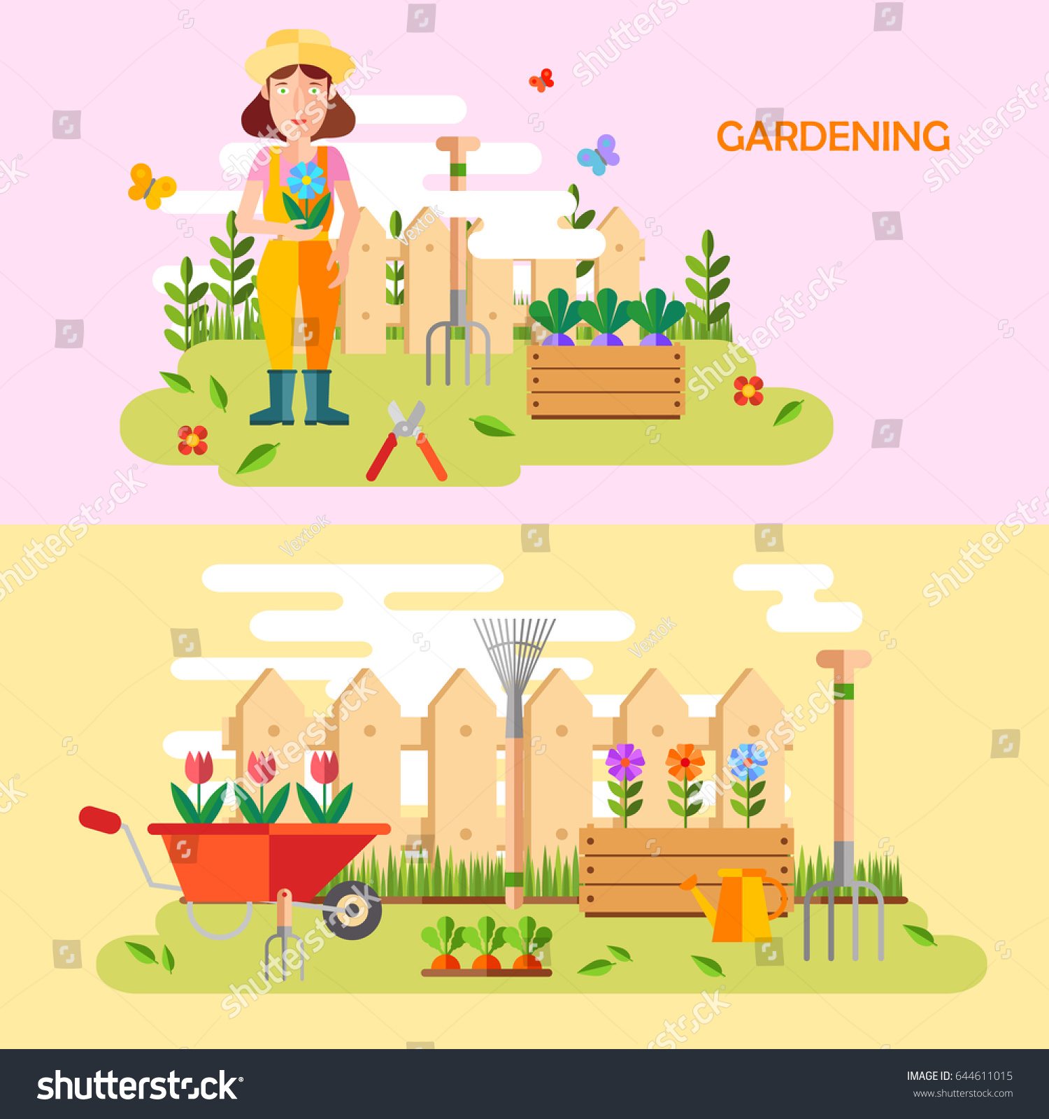 Gardening Horticulture Hobby Tools Vegetables Crate Stock Vector ...