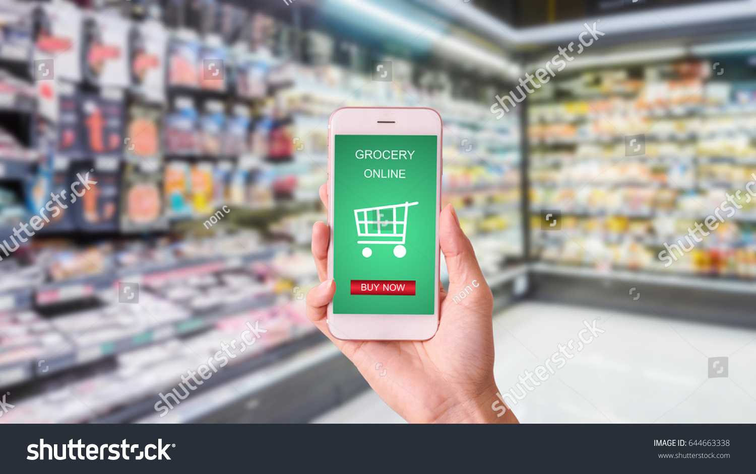 Woman Hand Holding Mobile Grocery Online Stock Photo 644663338 ...