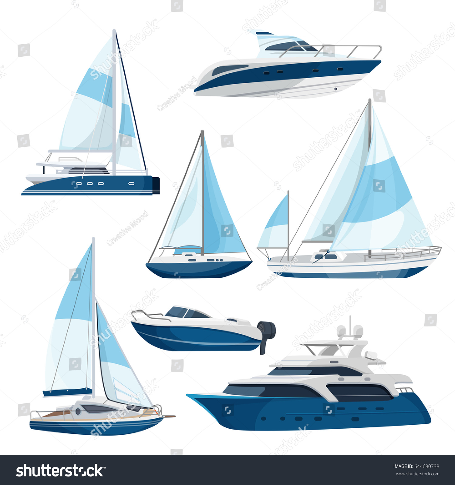 Set Boats Sails One Double Decked Stock Vector (Royalty Free) 644680738 ...