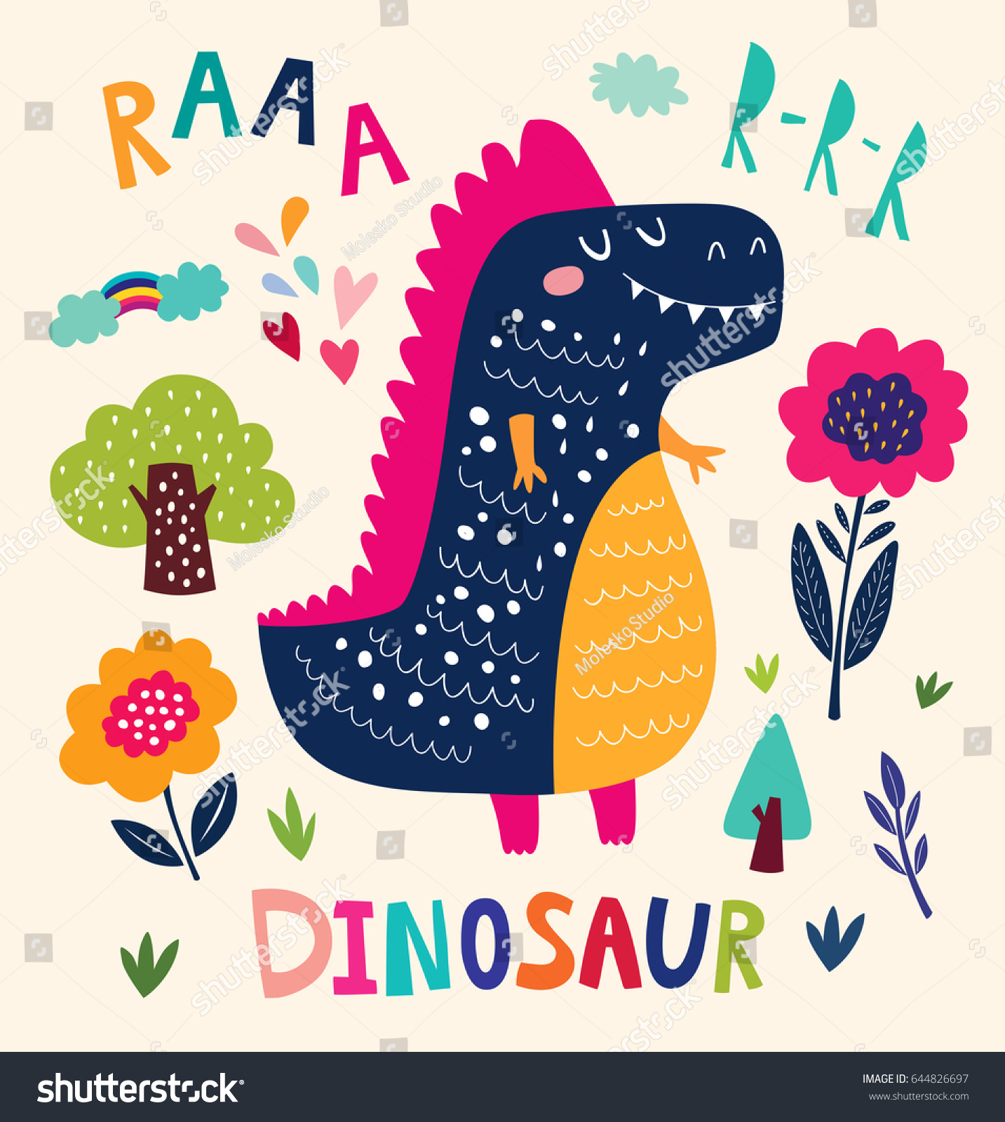 Funny Illustration Cute Dinosaur Stock Vector (Royalty Free) 644826697 ...