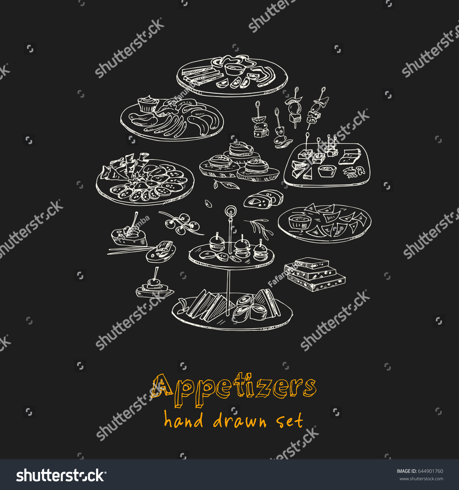 Vector Set Appetizers Hand Drawn Doodles Stock Vector (Royalty Free ...