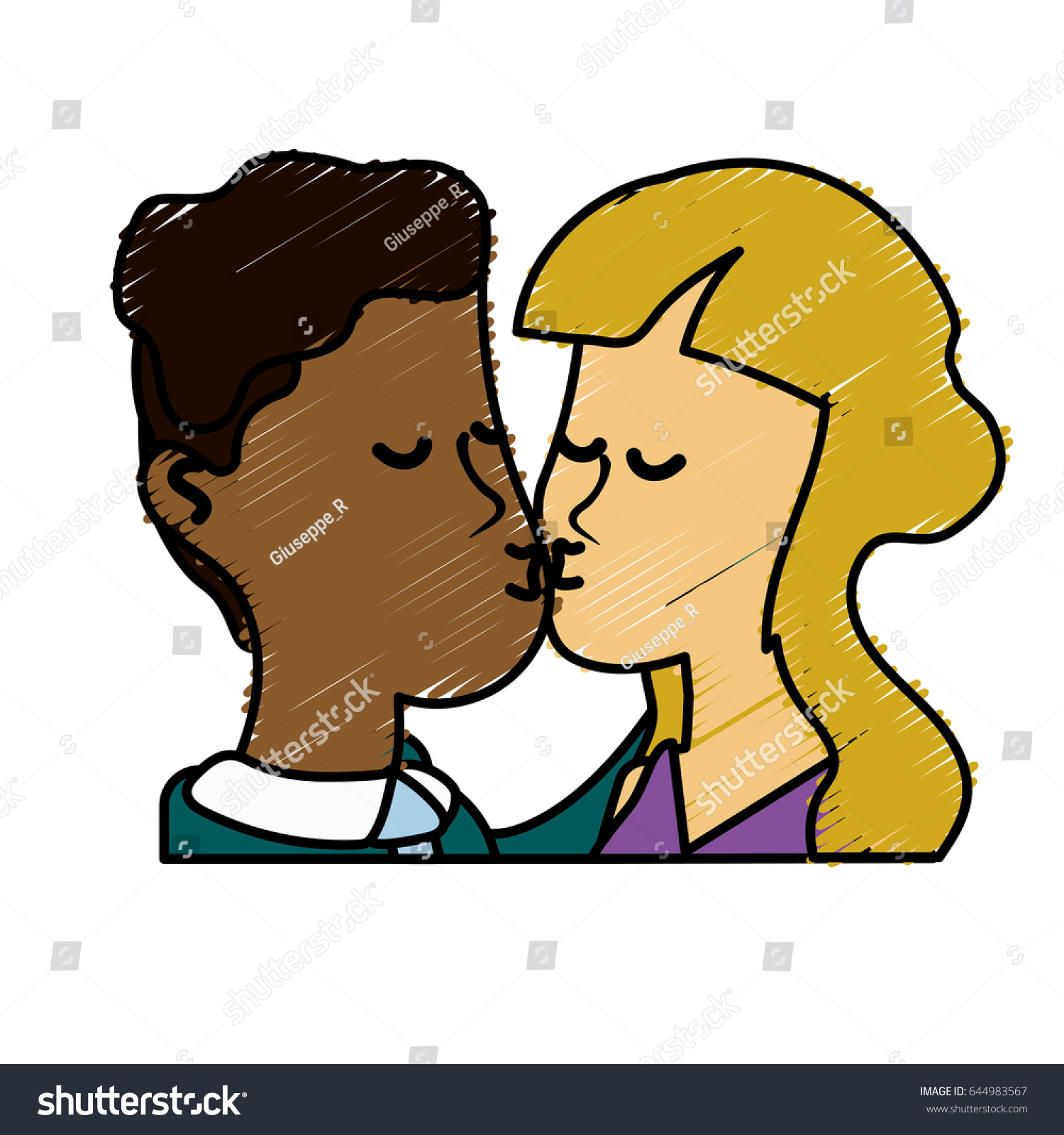 Cute Couple Kissing Romantic Scene Stock Vector Royalty Free 644983567 Shutterstock 5406