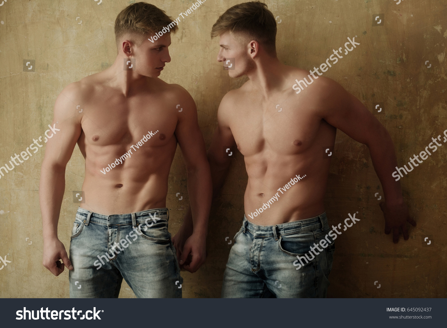 Macho Muscular Athletes Bodybuilders Strong Naked Shutterstock