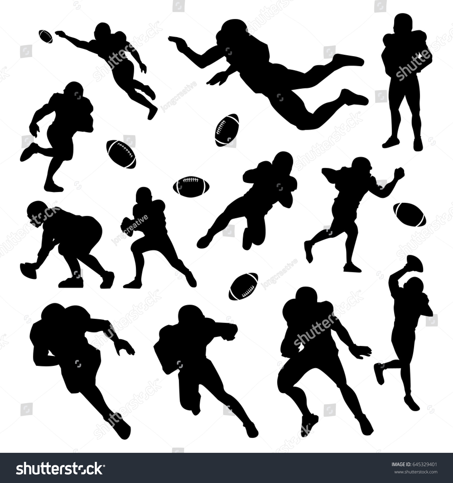 American Football Player Silhouette Set Stock Vector (Royalty Free ...