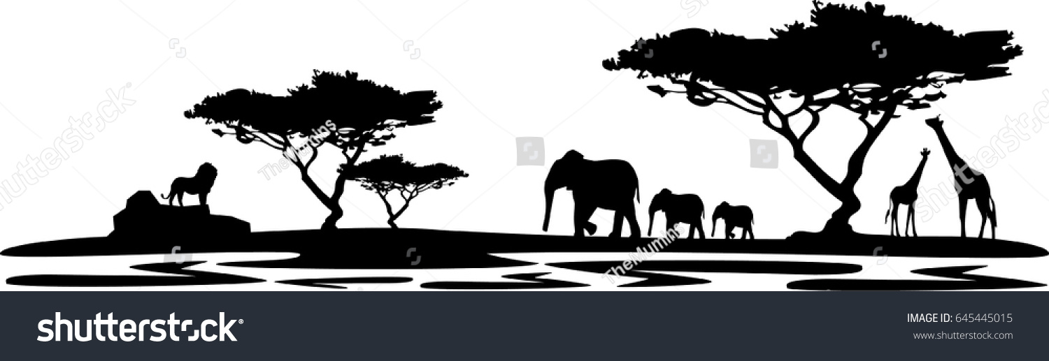 Landscape Africa Lion Stock Vector (Royalty Free) 645445015 | Shutterstock