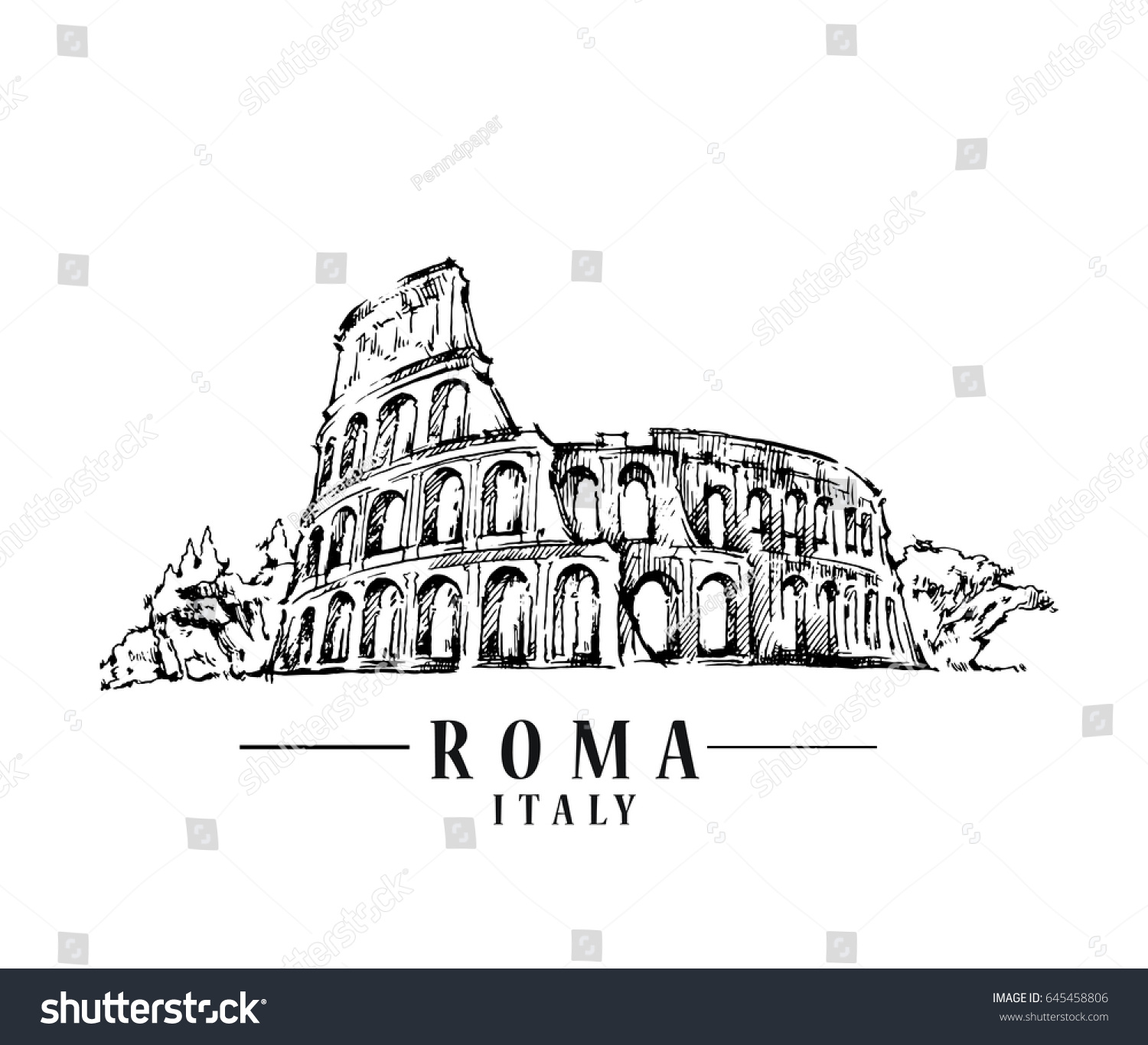 Roma Sketch Hand Drawn Isolated Vector Stock-vektor (royaltyfri) 645458806.