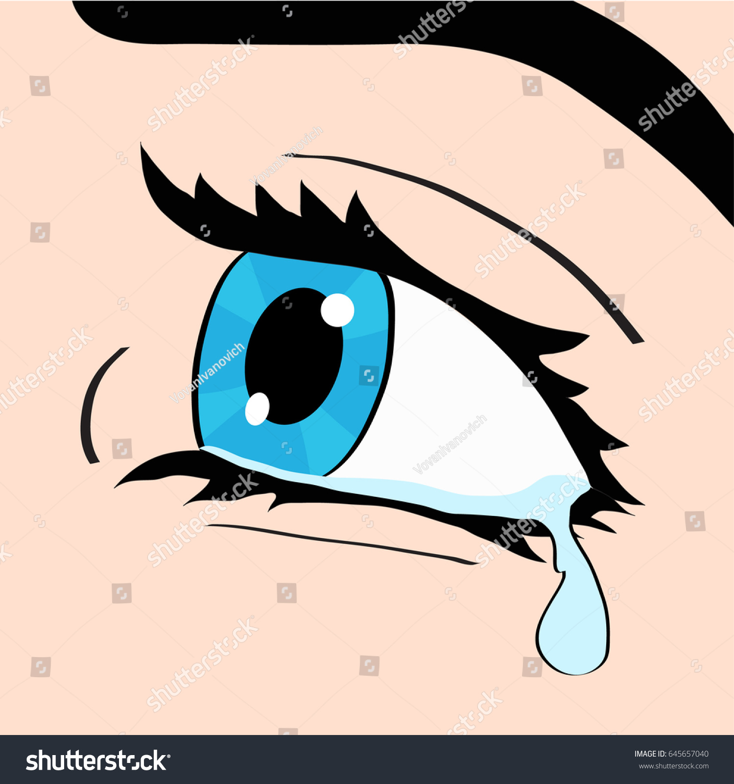 Close Blue Eye Tear Woman Crying Stock Vector Royalty Free 645657040 Shutterstock 7757