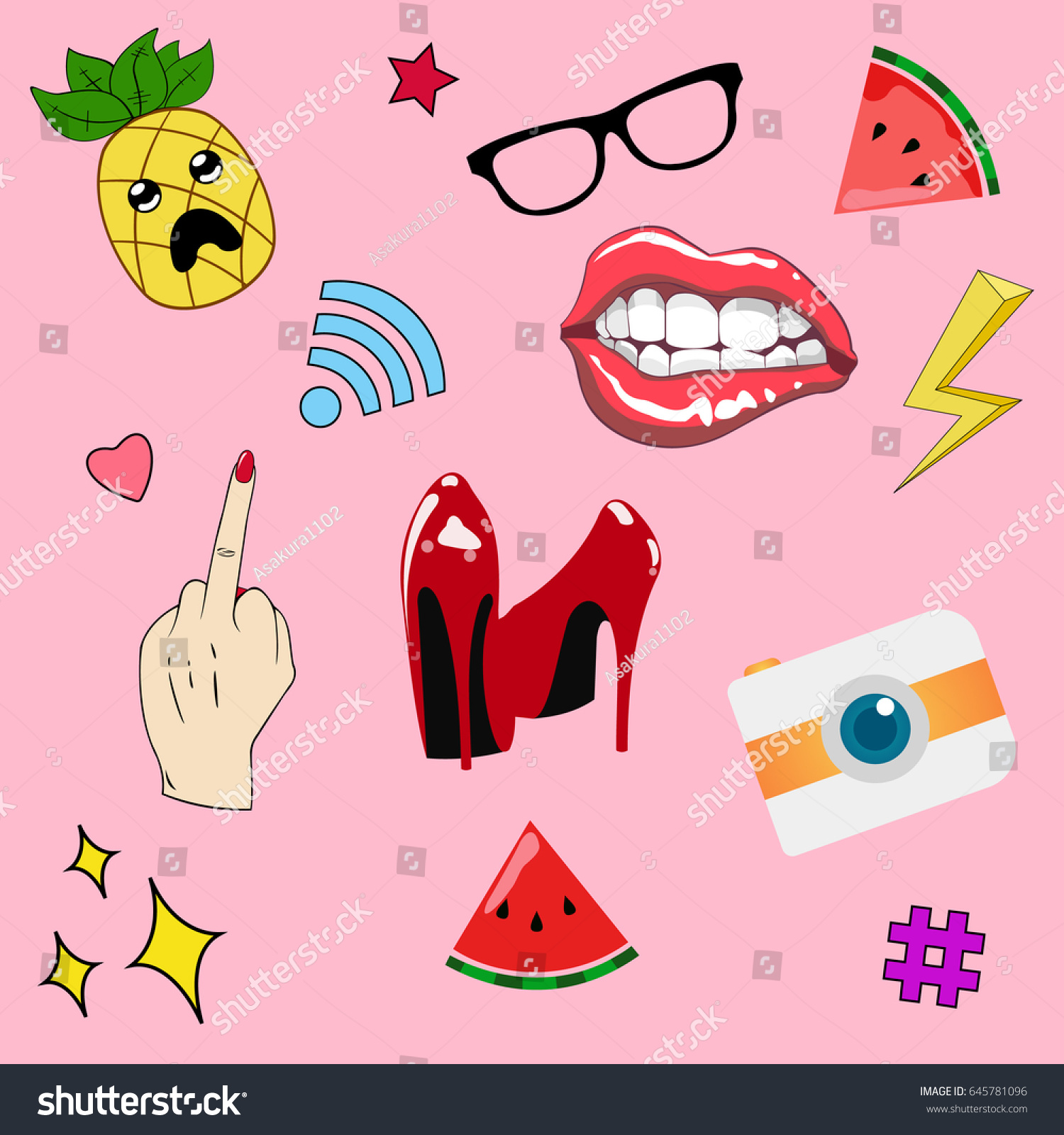 Set Fashionable Patches Elements Colorful Patches Stock Vector (Royalty ...