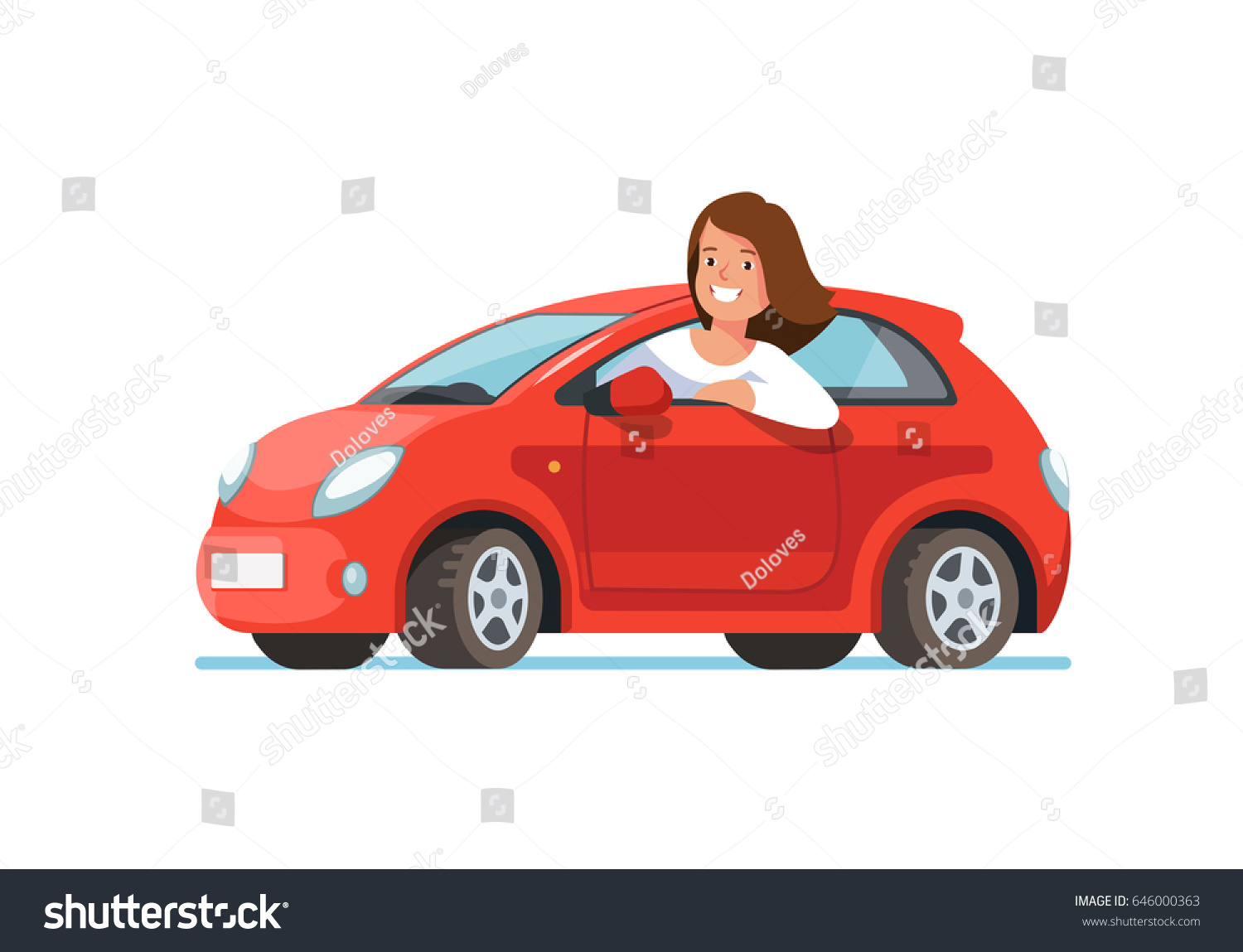 woman driving car cartoon