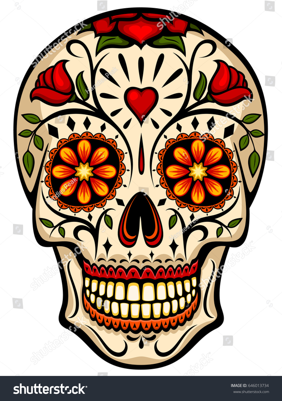 Vector Illustration Ornately Decorated Day Dead Stock Vector (Royalty ...