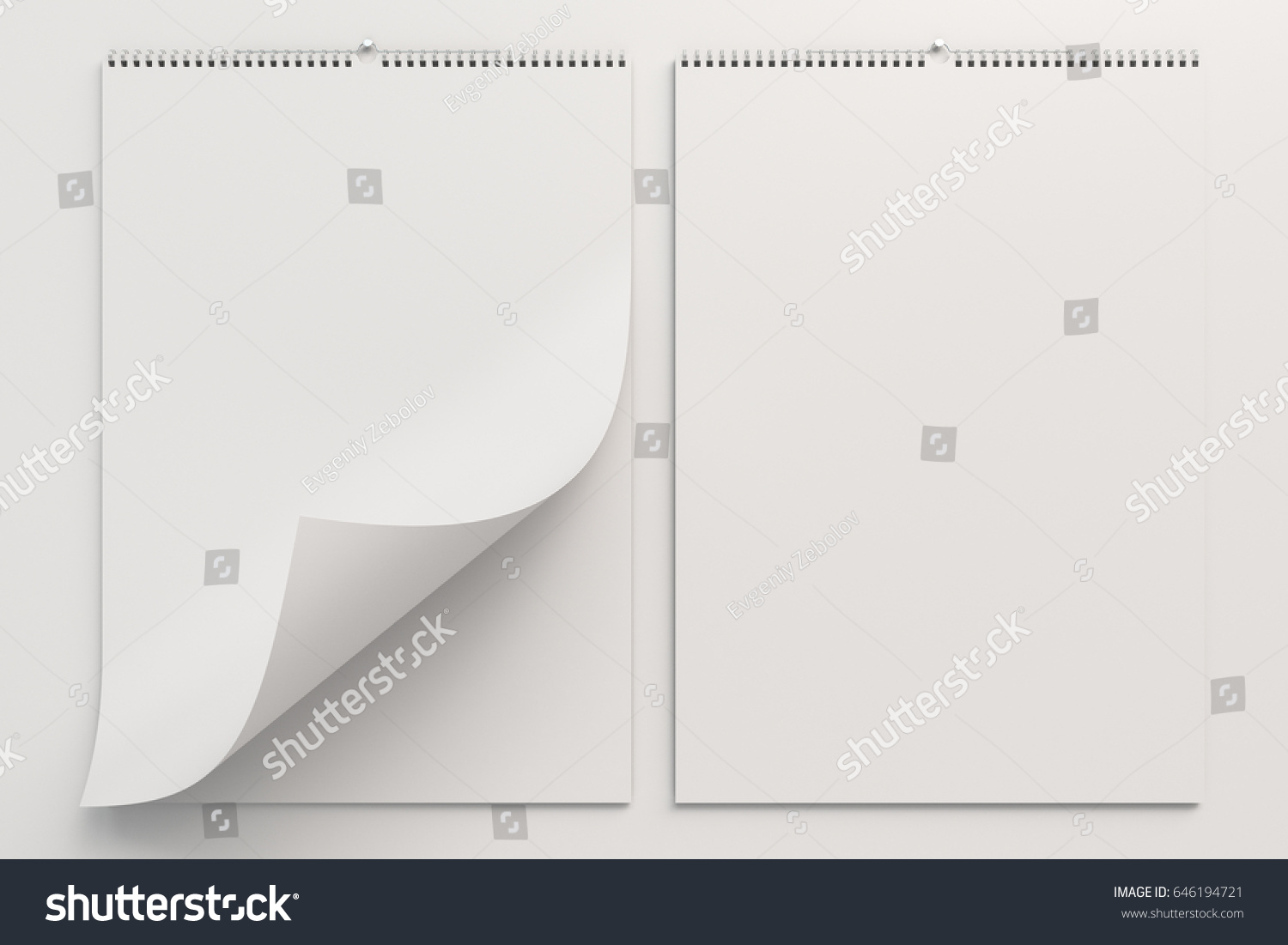 White Wall Calendar Mockup On White Stock Illustration 646194721