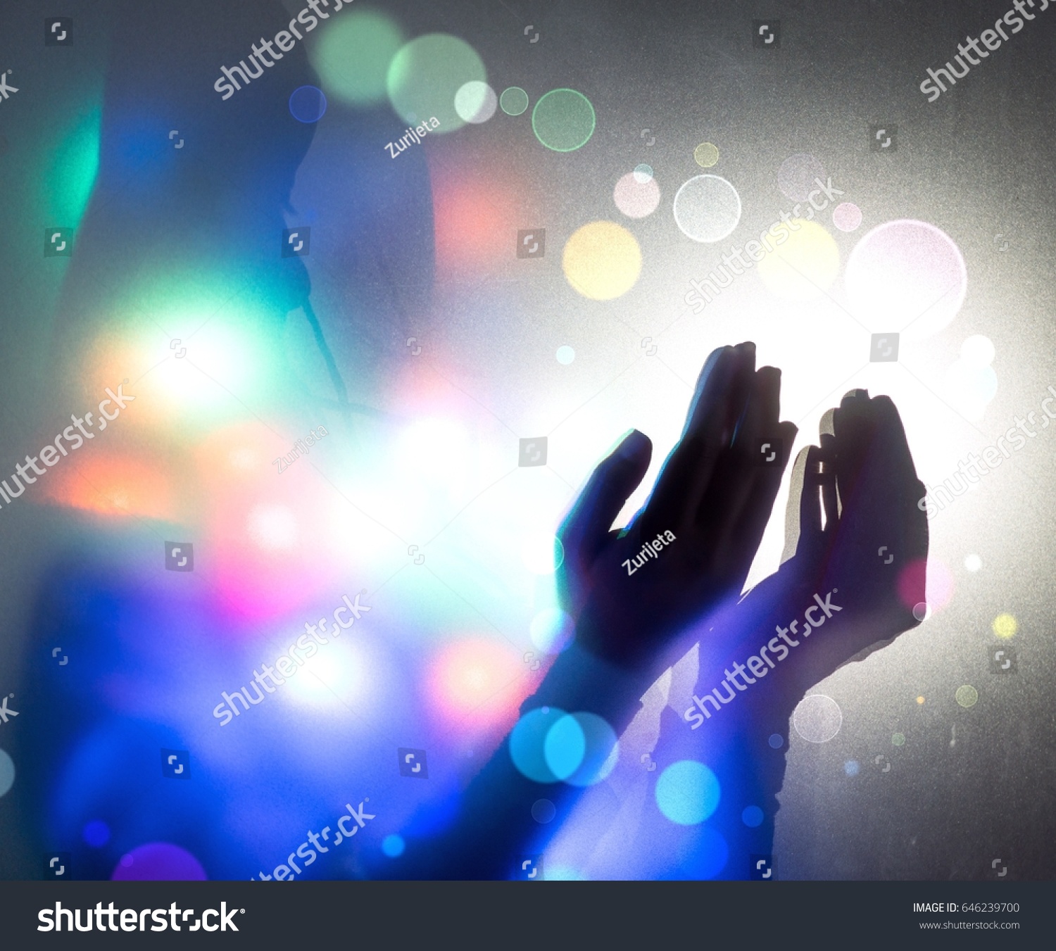 Hands Praying Dark Room Nice Lights Stock Photo 646239700 