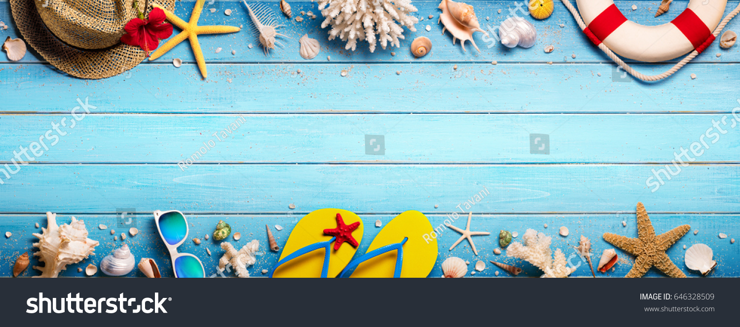 Beach Accessories On Blue Plank Summer Stock Photo 646328509 | Shutterstock