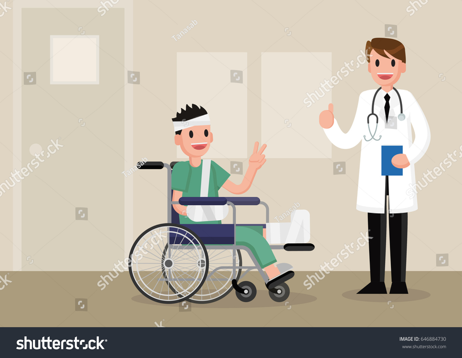 Man Broken Leg Sitting Wheelchair Man Stock Vector (Royalty Free ...