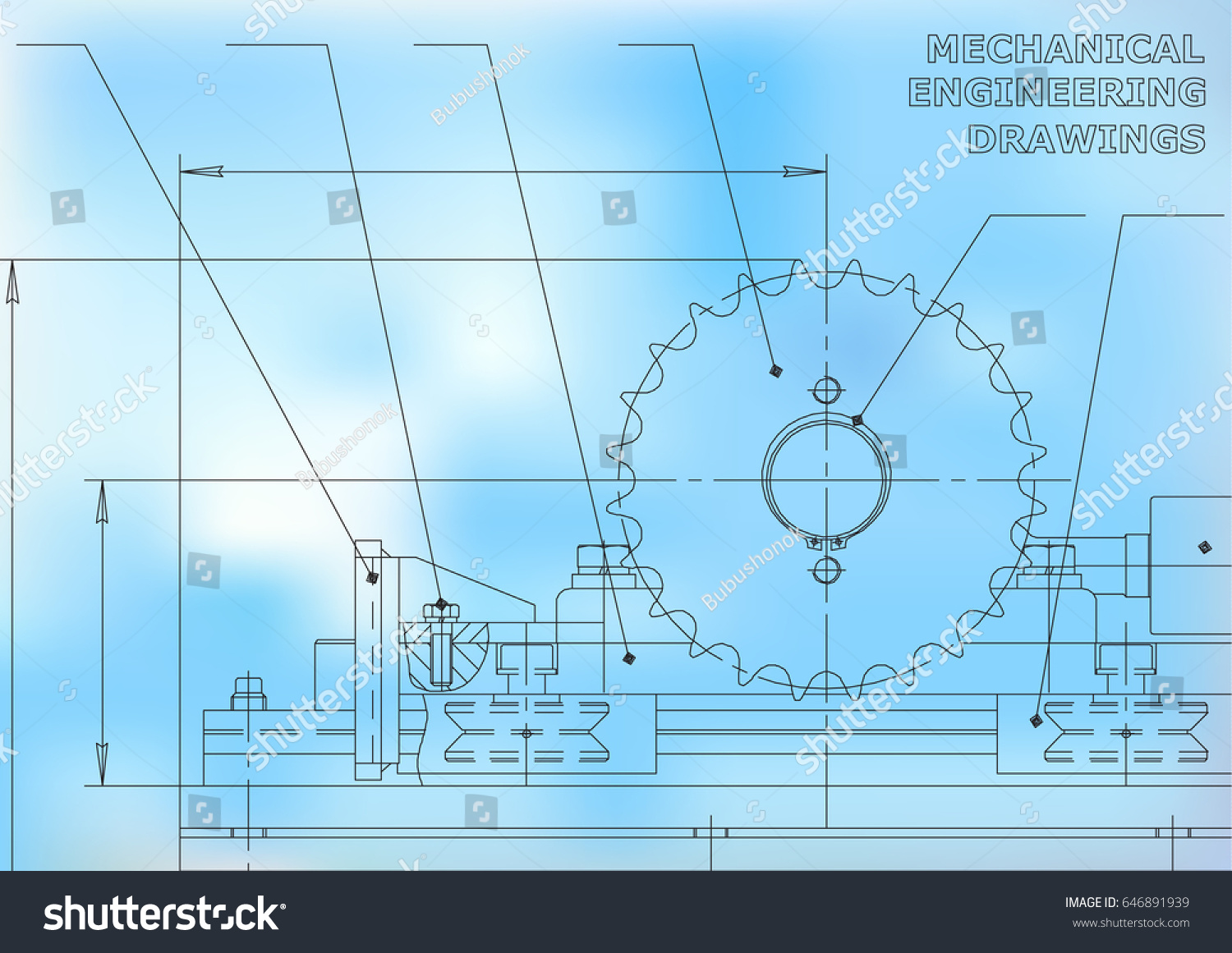 Mechanical Engineering Drawings Vector Drawing Blue Stock Vector ...