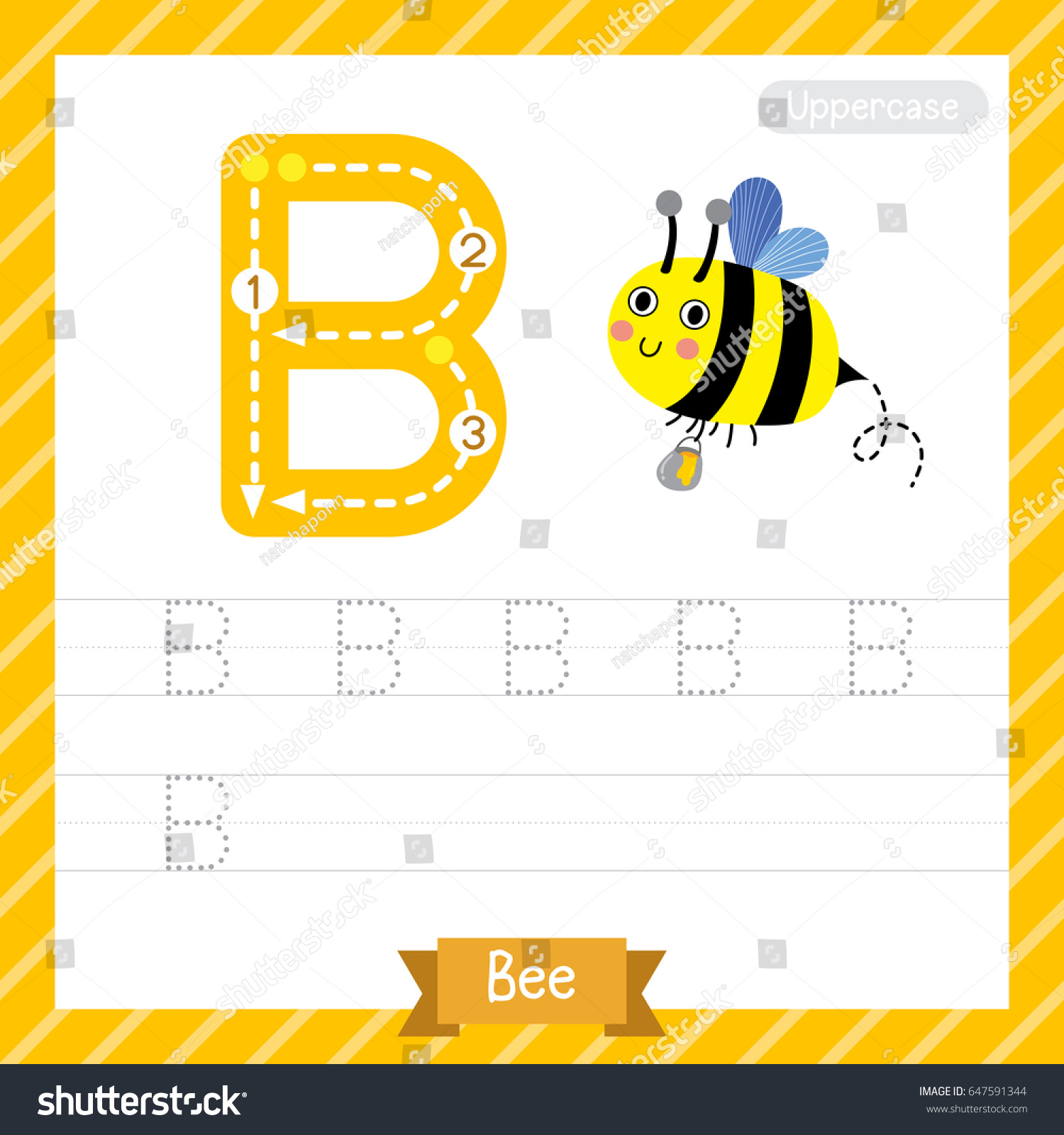 letter b uppercase tracing practice worksheet stock vector royalty free 647591344 shutterstock