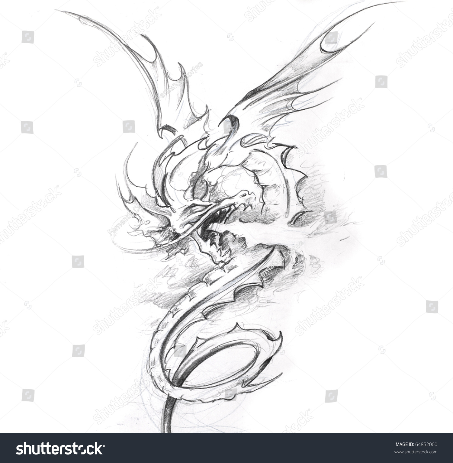 Эскиз тату дракон с крыльями Минимализм