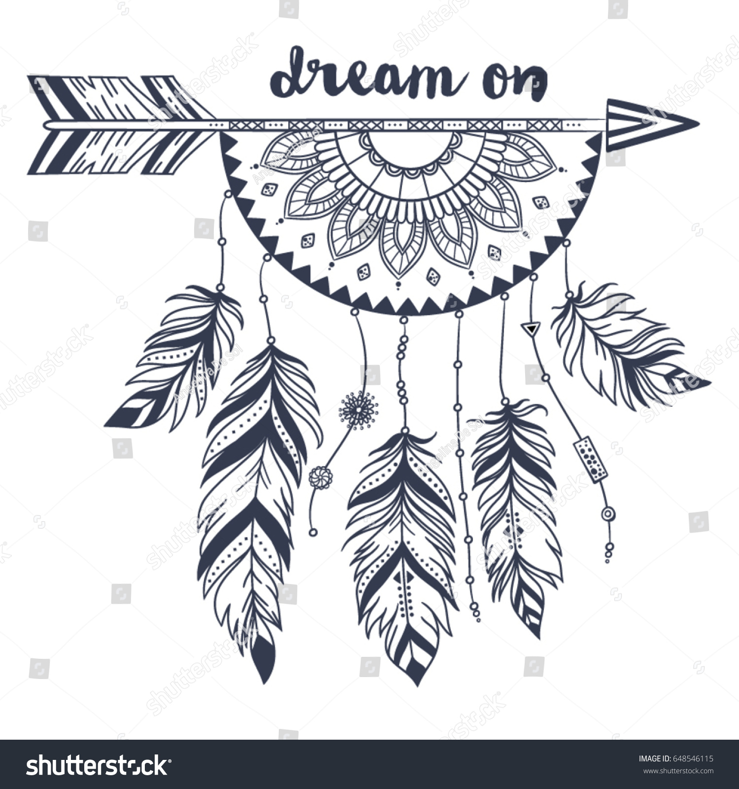 Vector Illustration Feathers Arrow Beads Boho Stock Vector (Royalty ...