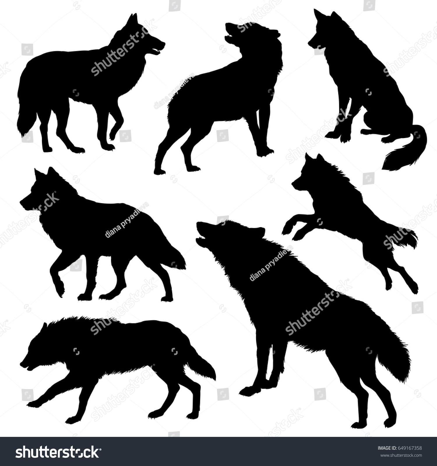 Wolf Silhouette Set Vector Illustration Stock Vector (Royalty Free ...