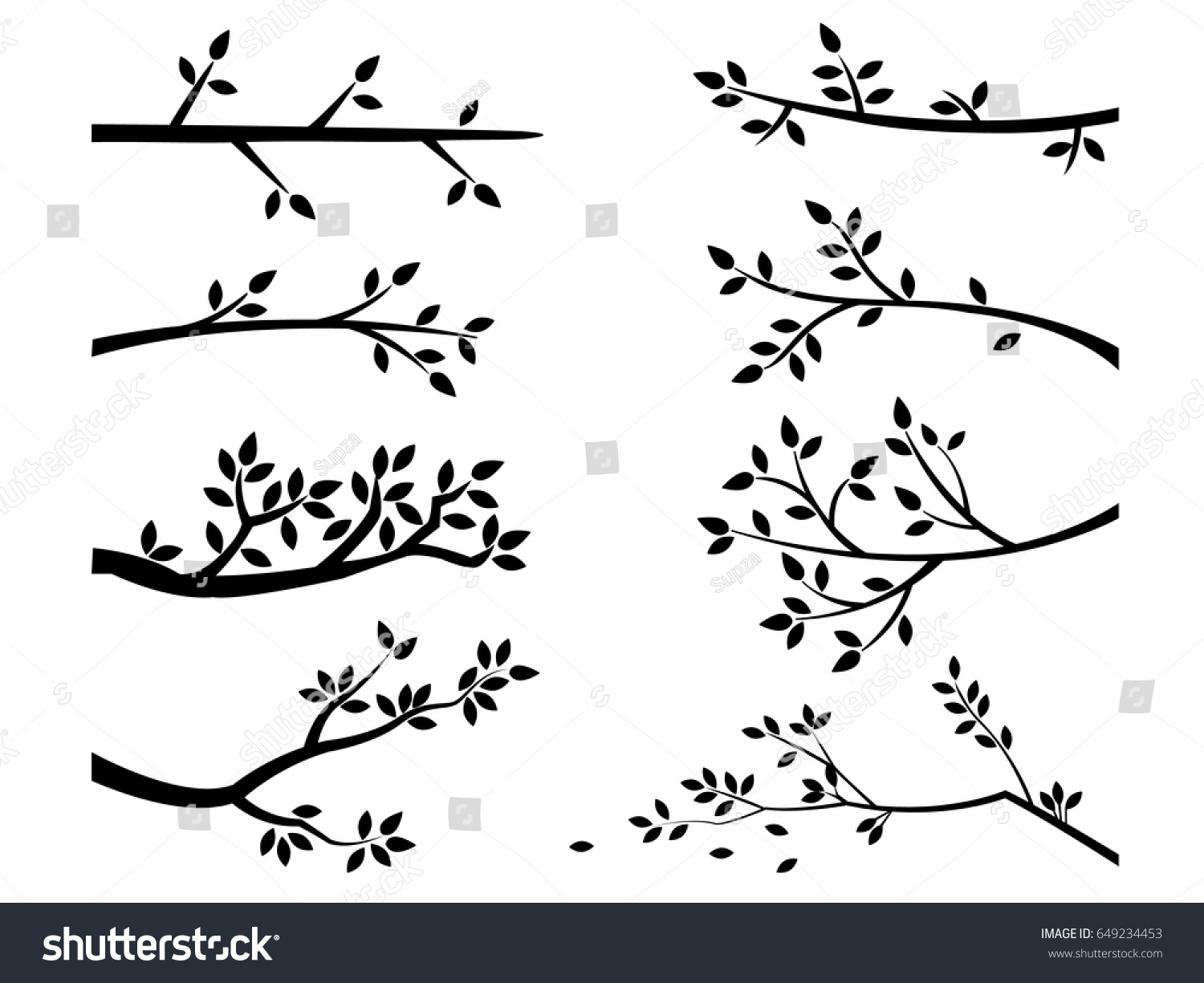 Set Branch Tree Leaves Stock Vector (Royalty Free) 649234453 | Shutterstock