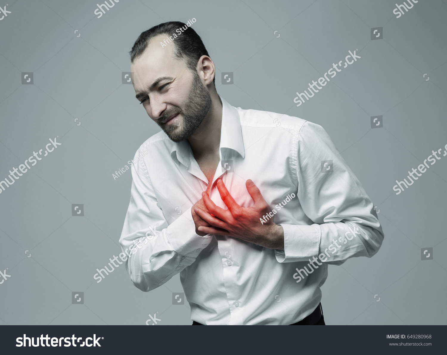 Heart Attack Concept Man Suffering Chest Stock Photo 649280968 ...