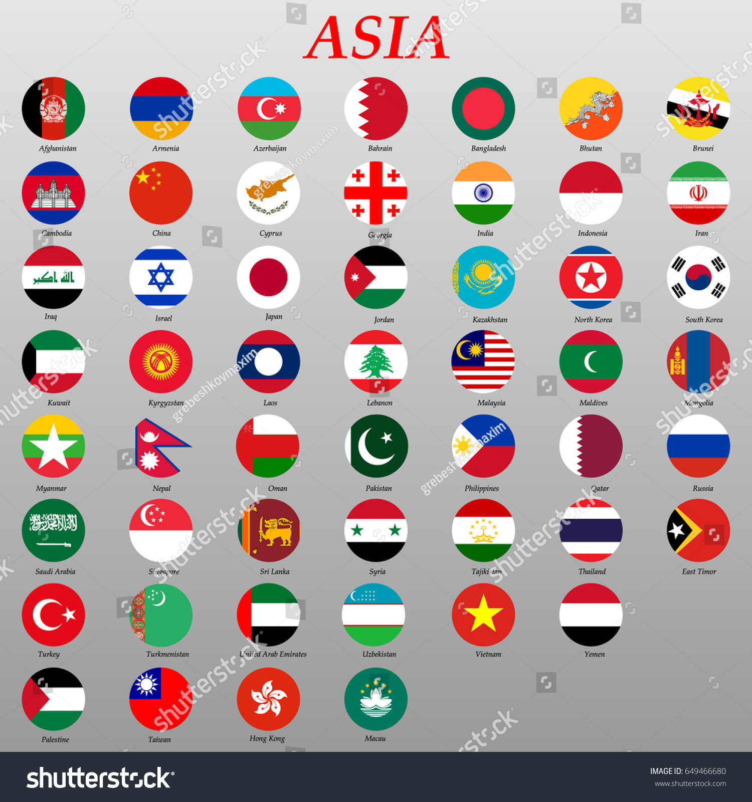 Set Buttons Asian Countries Flags Vector Stock Vector (Royalty Free ...