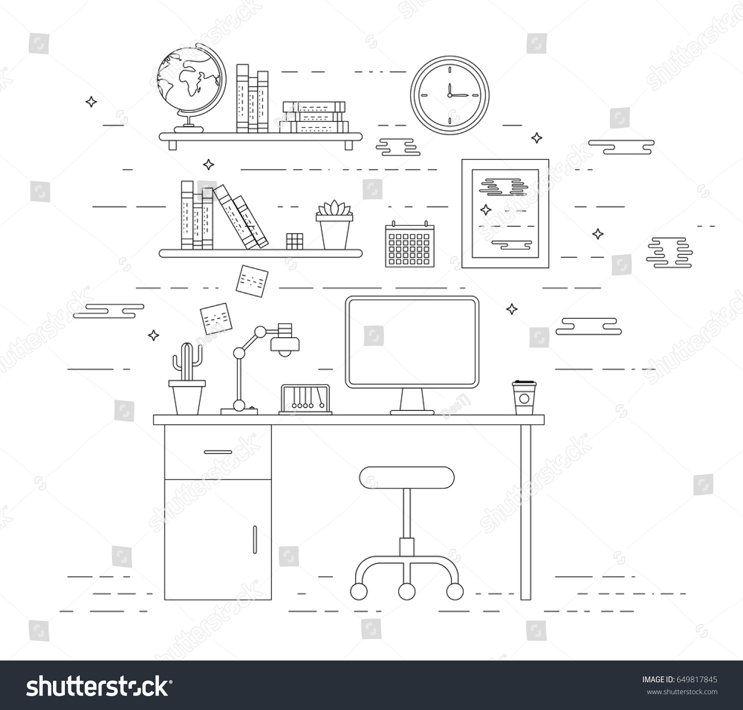 Workspace Interior Design Line Art Vector Stock Vector (Royalty Free ...